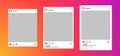 Instagram post frame mockup template set, carousel post photo template, notification icons, white instagram interface template