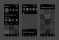 Instagram profile dark interface template. Design of mobile app UI, UX, GUI. Set of screens home page, profile, search. Template