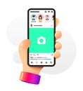 Instagram on the smartphone screen. Main screen. Vector colorful social media illustration