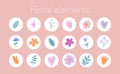 Instagram Story Highlight Icon. Set of Hand Drawn design element with flower and leaf. Hand Boho Flower Logo design Royalty Free Stock Photo