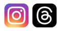 Instagram and Threads Mobile Apps icons on white background, vector illustration. Meta Officially Launches Threads which widely