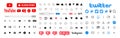 Instagram, Twitter icons, symbols. Template frame for social media. Screen interface. Youtube, youtube kids, YouTube Music,
