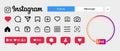 Instagram UI icons set. Instagram social network app interface icons template. Like, comment, follow, live, IGTV, shop,