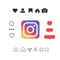 Instagram Vector icons Set of social media. Pictogram like, follower, comment, home, camera, user, search on white background Royalty Free Stock Photo