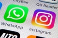 Instagram and WhatsApp app on IPhone Royalty Free Stock Photo
