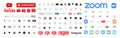 Instagram, Zoom icons, symbols. Template frame for social media. Screen interface. Youtube, youtube kids, YouTube Music, YouTube