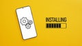 Install of application on phone process. Installing on smartphone with success progress bar Royalty Free Stock Photo