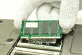 Install DDR RAM memory to computer notebook, Computer maintenance service Royalty Free Stock Photo