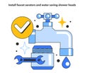 Install faucet aerators and water saving shower heads for water