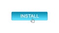 Install web interface button clicked with mouse cursor, blue color, application