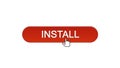 Install web interface button clicked with mouse cursor, wine red, application