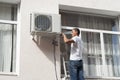 Installation of air conditioner Royalty Free Stock Photo