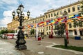 Installation Alley umbrellas in Solyanoi lane in Saint Petersburg.