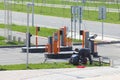 Power engineers lay the power cable to the automatic barriers.