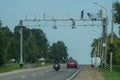 The installation of cameras of video fixing of violations on the highway in the Kaluga region of Russia.