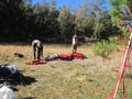 Installation of camping tents on the Argopuro mountain trail