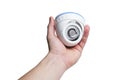 Installation of a CCTV camera. Dome security camera in the hands of a man Royalty Free Stock Photo