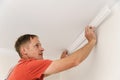 Installation of ceiling moldings. Royalty Free Stock Photo
