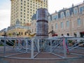 Installation of a city tree. Base for a large Christmas tree