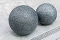 Installation of concrete spheres on the sidewalk Royalty Free Stock Photo