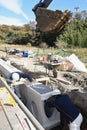 Installation construction of street gutter on the road Royalty Free Stock Photo