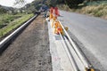 Installation construction of street gutter on the road Royalty Free Stock Photo