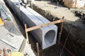 Installation construction of street gutter on the road Royalty Free Stock Photo