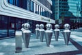 Installation Echo in the form of nine steel figures near the IQ quarter of Moscow City Business Center, Contemporary Art