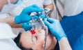 Installation of the face-bow. Functional diagnostics. Dental technology Royalty Free Stock Photo