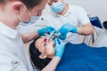 Installation of the face-bow. Functional diagnostics. Dental technology Royalty Free Stock Photo