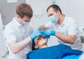 Installation of the face-bow. Functional diagnostics. Dental technology Royalty Free Stock Photo