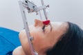 Installation of the face-bow. Functional diagnostics. Dental technology Royalty Free Stock Photo