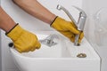 Installation of a faucet for a sink Royalty Free Stock Photo