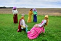 Installation, figures dressed in costumes from a fairy tale about the prince and princess