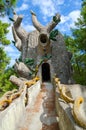 Installation in form of huge stump on territory of abandoned five-star hotel formerly Holiday Area Eco Dream Club Sea Resort