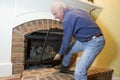 Installation of Gas Fireplace Royalty Free Stock Photo