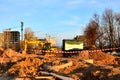 Installation of heat pipes of the heating network. Royalty Free Stock Photo