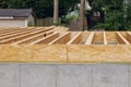 Installation of the construction showing joists trusses Royalty Free Stock Photo