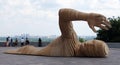 Sculpture Installation `Merman` - a floating man on the European Square in Kiev
