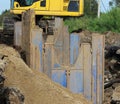 installation of metal structures - immediate support for draining soil at the construction site the road in marshland.