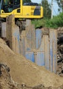 installation of metal structures - immediate support for draining soil at the construction site the road in marshland.