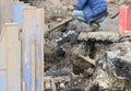 installation of metal structures - immediate support for draining soil at the construction site the road in marshland.