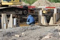 installation of metal structures - immediate support for draining soil at the construction site the road in marshland.