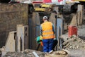 installation of metal structures - immediate support for draining soil at the construction site the road in marshland.