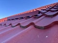 Installation of metal tiles Metal tile roof Royalty Free Stock Photo