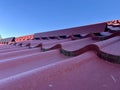 Installation of metal tiles Metal tile roof Royalty Free Stock Photo
