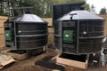 installation of a new composting system, with close-up view of the bins and mixers