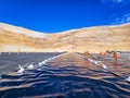 Installation process of geosynthetics in industry and mining Royalty Free Stock Photo