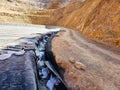 Installation process of geosynthetics in industry and mining Royalty Free Stock Photo