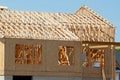 installation of rafters of a plywood house building wall studs wooden framework Royalty Free Stock Photo